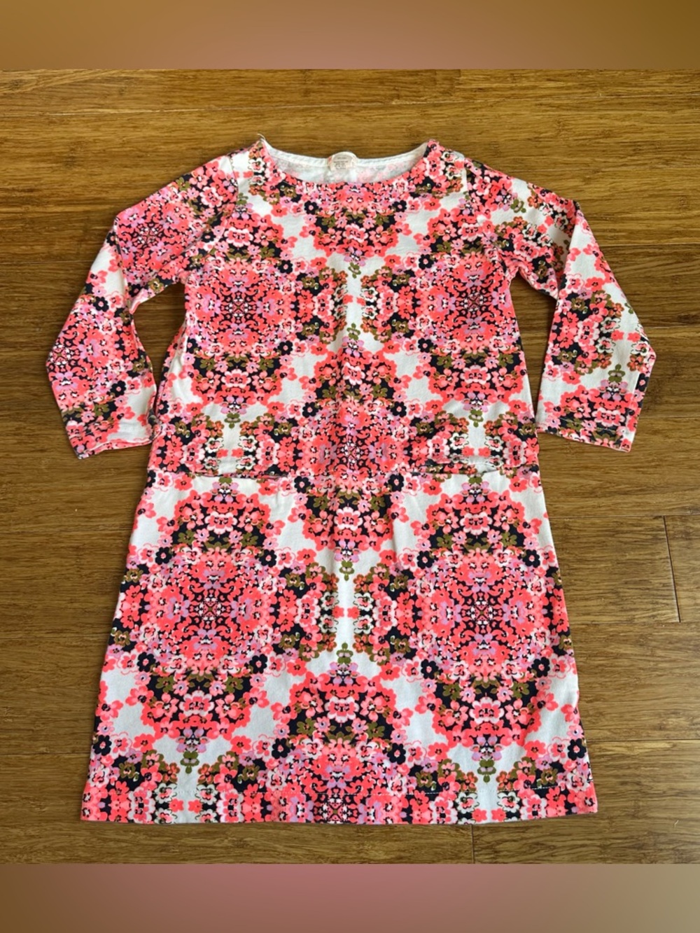 CREWCUTS Girls Pink Kaleidoscope Floral Cotton Long Sleeve Sheath Dress